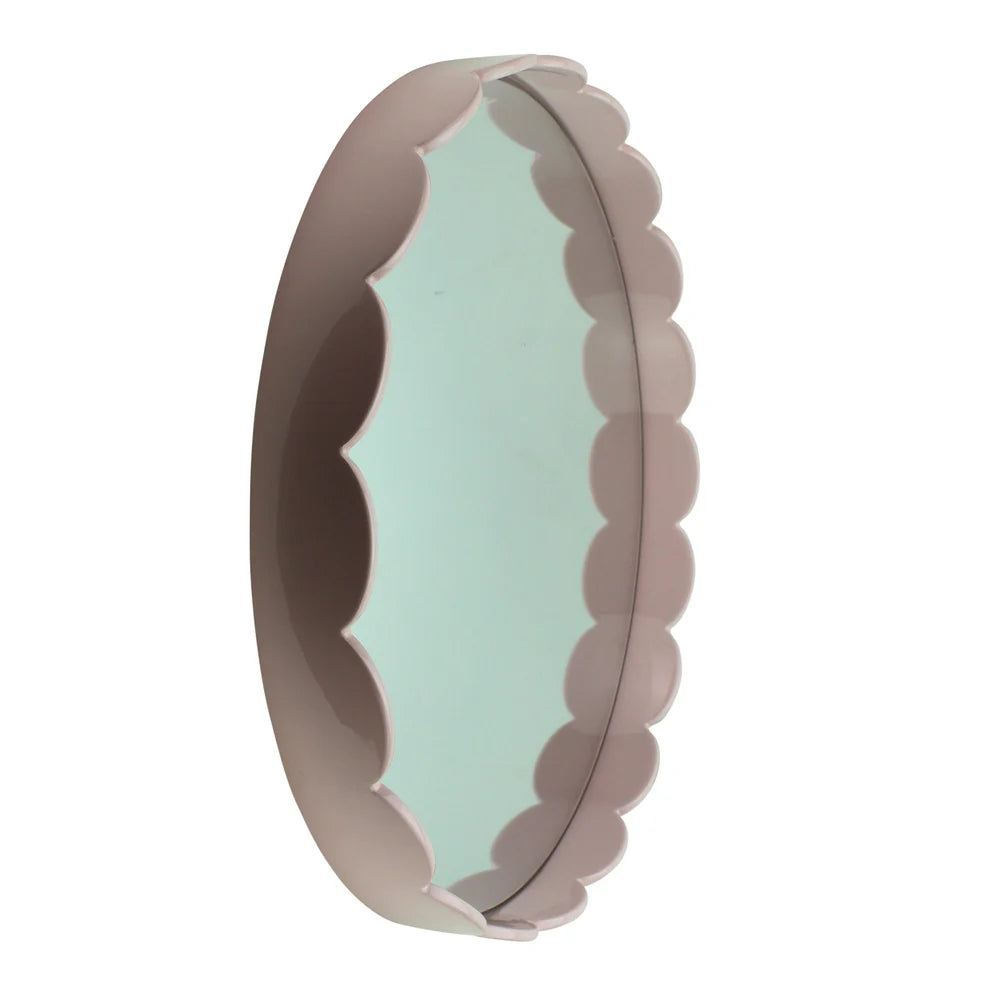 Pale Pink Round Scalloped Lacquer Mirror
