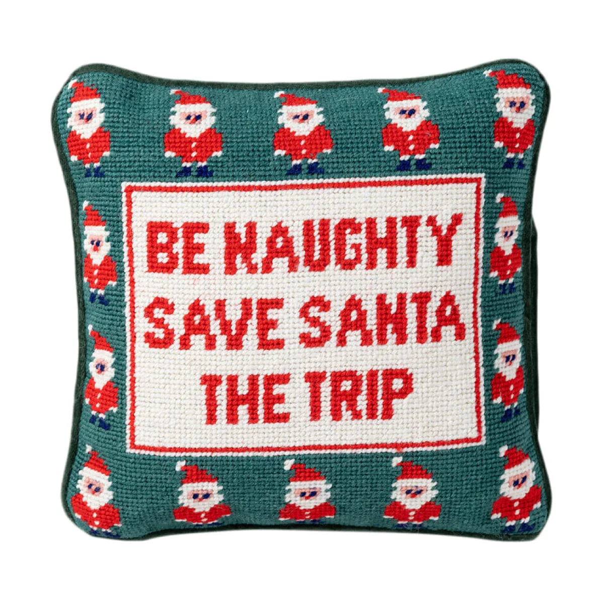 Furbish Be Naughty Save Santa the Trip Needlepoint Pillow - Holiday