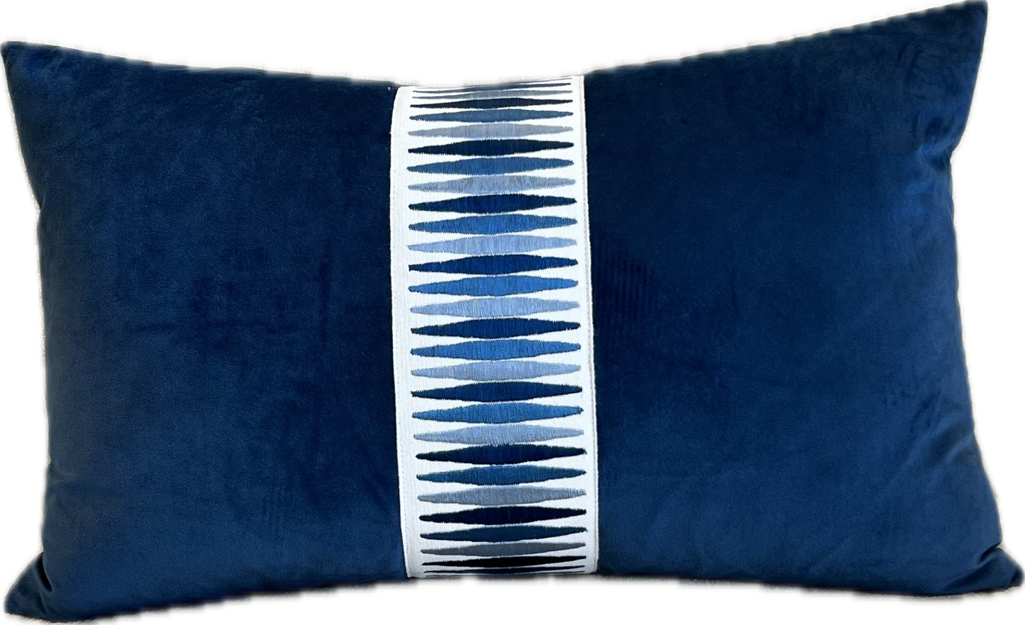 Bailey Velvet and Tape Lumbar Pillow - Navy