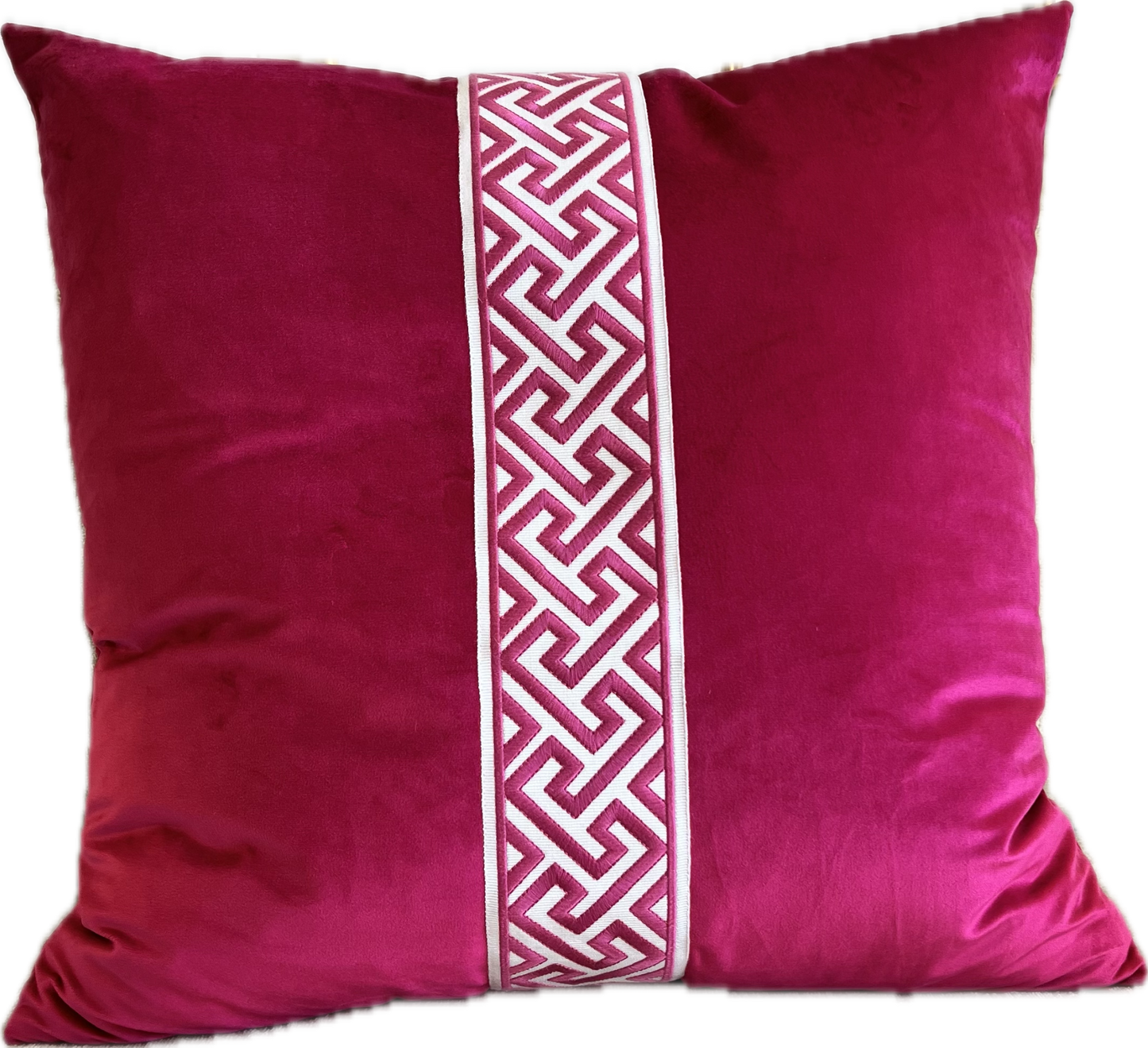 Mary Claire Velvet & Tape Pillow - Fuchsia