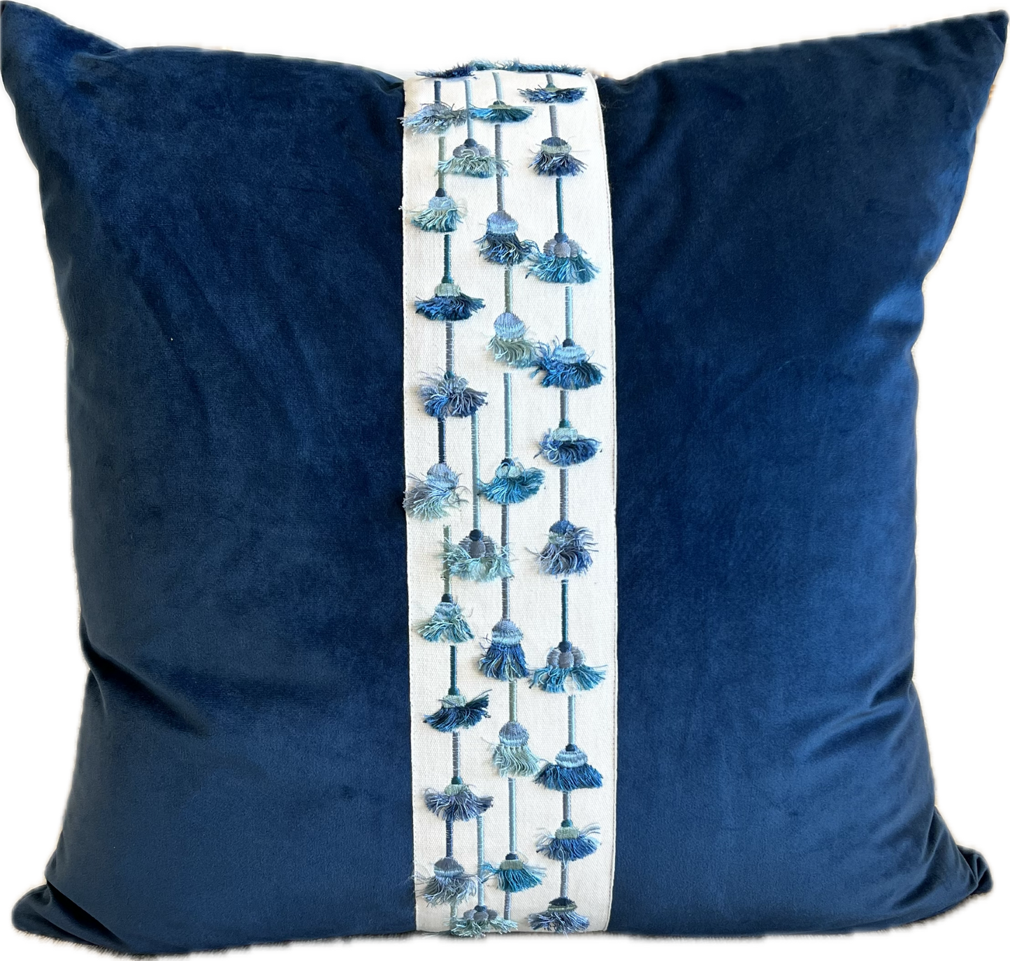Tassels Velvet and Tape Pillow - Navy