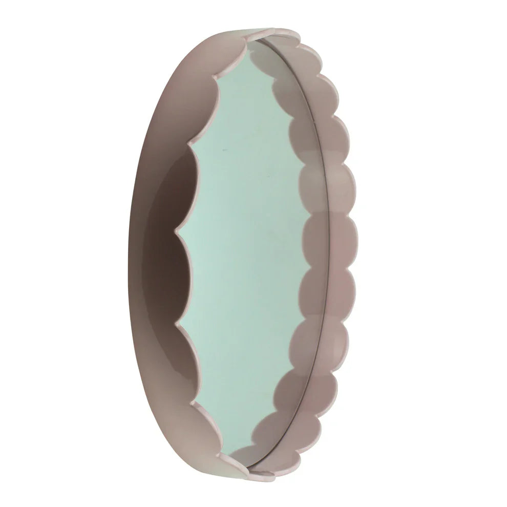 Pale Pink Round Scalloped Lacquer Mirror - Mirror