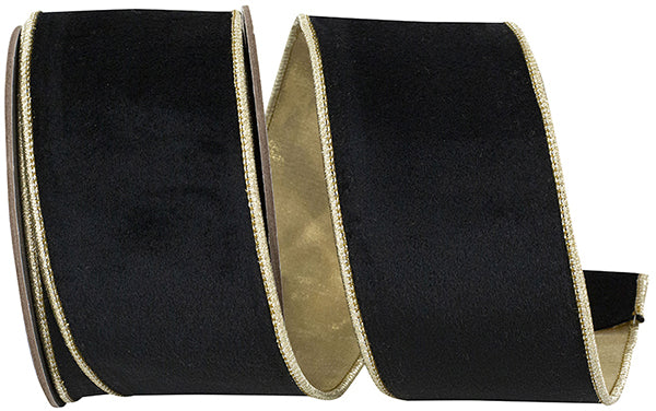 Velvet Touch Deluxe Metallic Dupioni Backed Wire Edge Ribbon - Black/Gold - Holiday