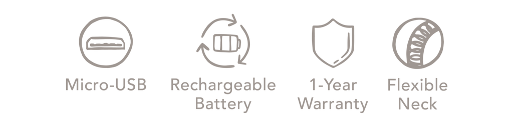 Micro-USB | Rechargeable Battery | 1-Year Warranty | Flexible Neck