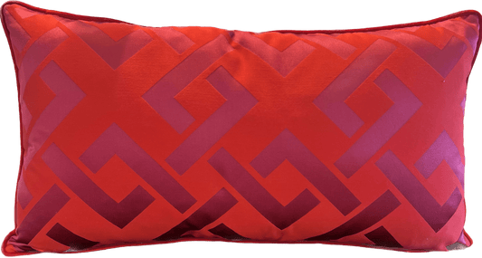 Sassy Red Geometric Lumbar Pillow with Solid Red Velvet Back