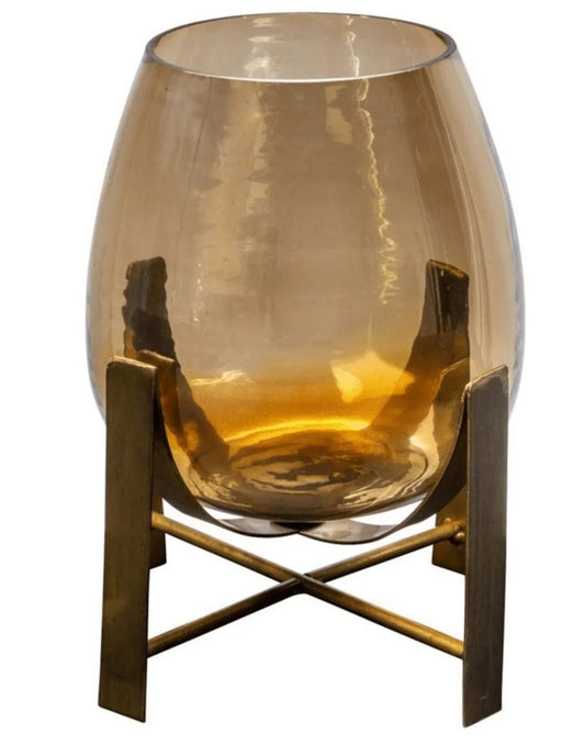 Amber Glass Hurricane on Stand - Large - vases