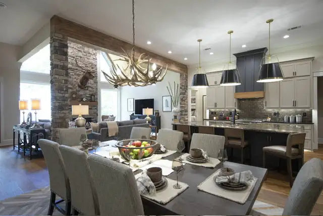 Antler chandelier with multiple lights, rustic design, natural brown color, deer horn material.