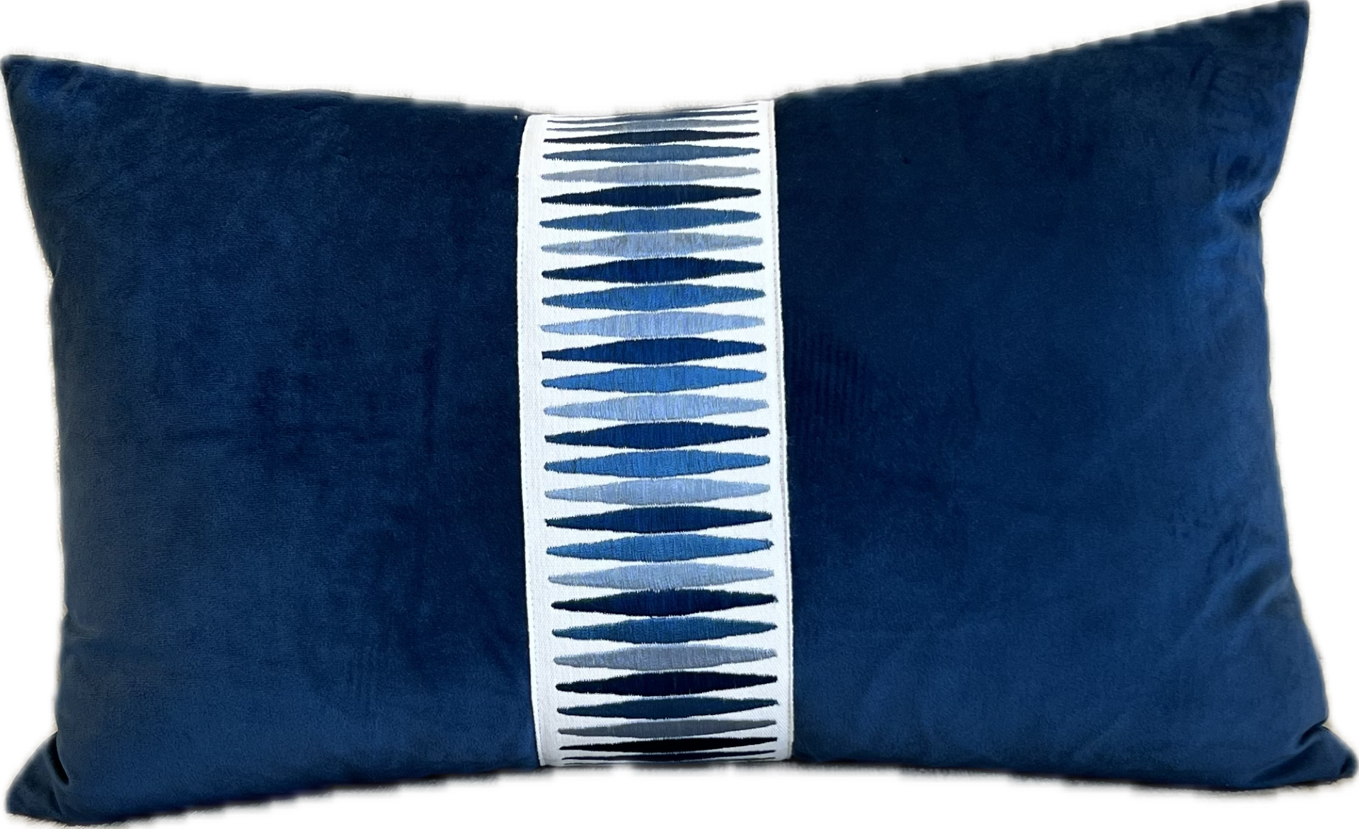 Bailey Velvet and Tape Lumbar Pillow - Navy - Pillows