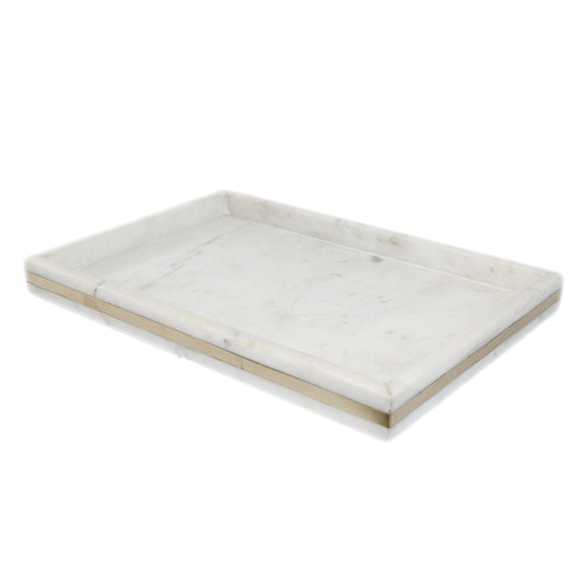 XL White Marble Tray with Brass Inlay 18"x12"