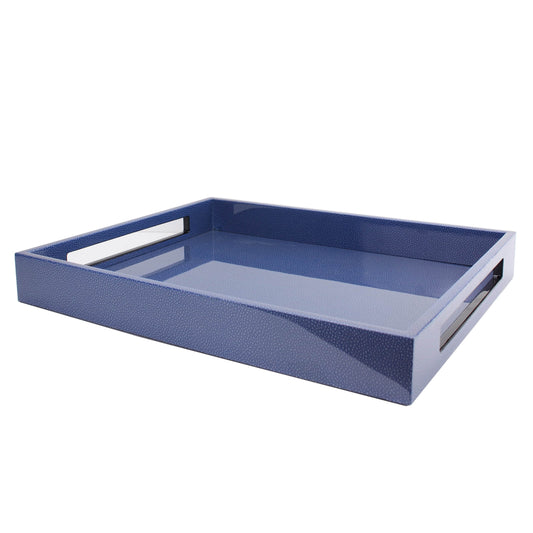 Blue Shagreen Lacquered 16’’x14’’ Tray - Home Decor