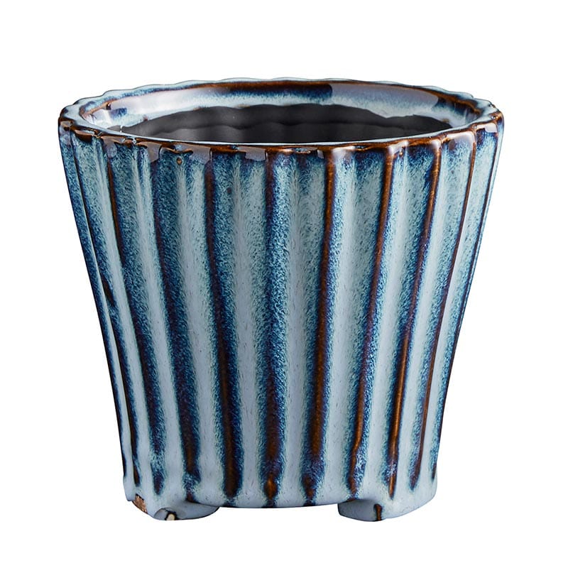 Blue Textured Ceramic Pot with Feet - Home Decor