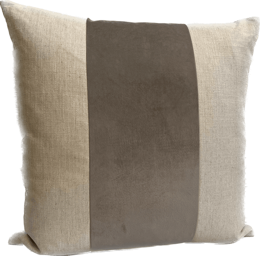 Brooklyn Flax/Mushroom Linen and Velvet Pillow - Pillows