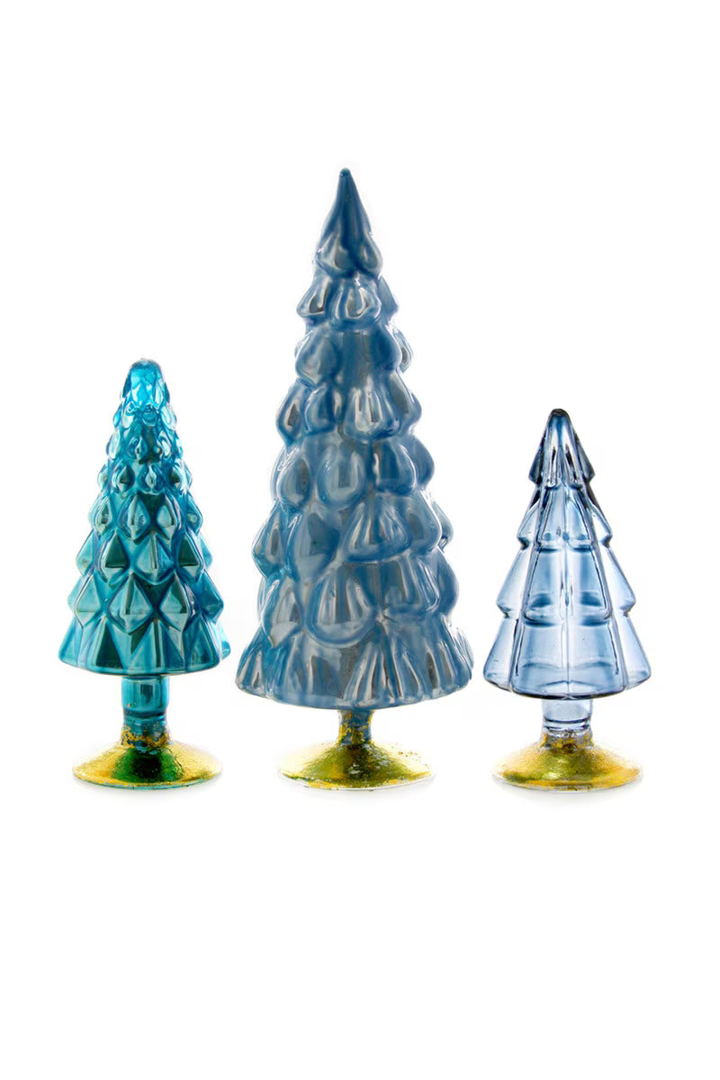 Opulent Glass Hue Trees - Blue - Set of 3