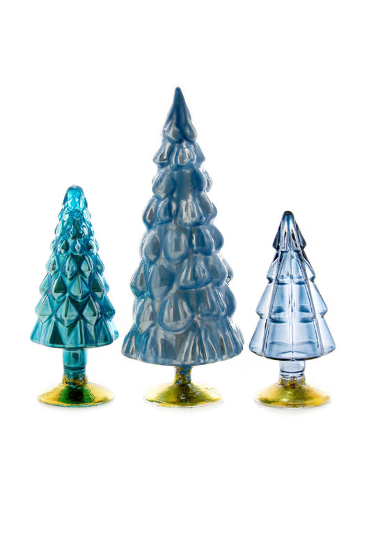 Opulent Glass Hue Trees - Blue - Set of 3