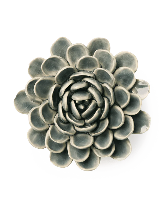 Chive Pewter Blue Zinderella Zinnia Ceramic Flower - Home Decor