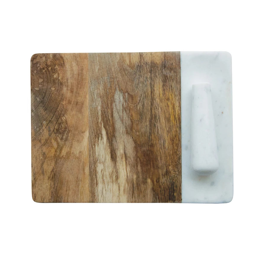 Mango Wood and Marble Cheese & Serving Board with Marble Pestle