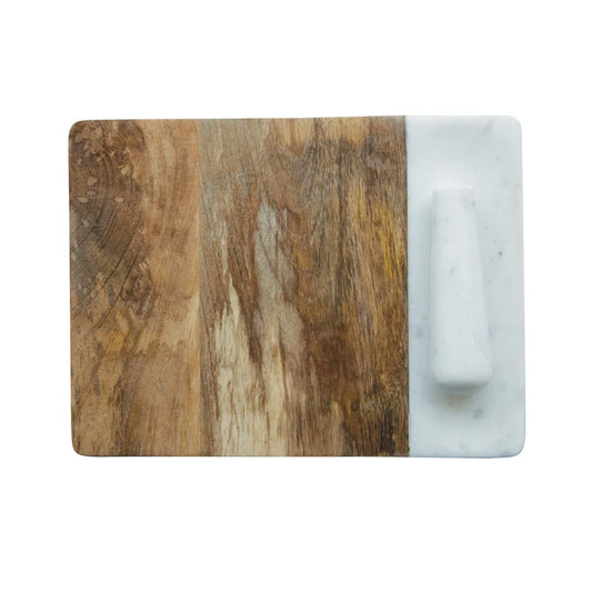 Mango Wood and Marble Cheese & Serving Board with Marble Pestle