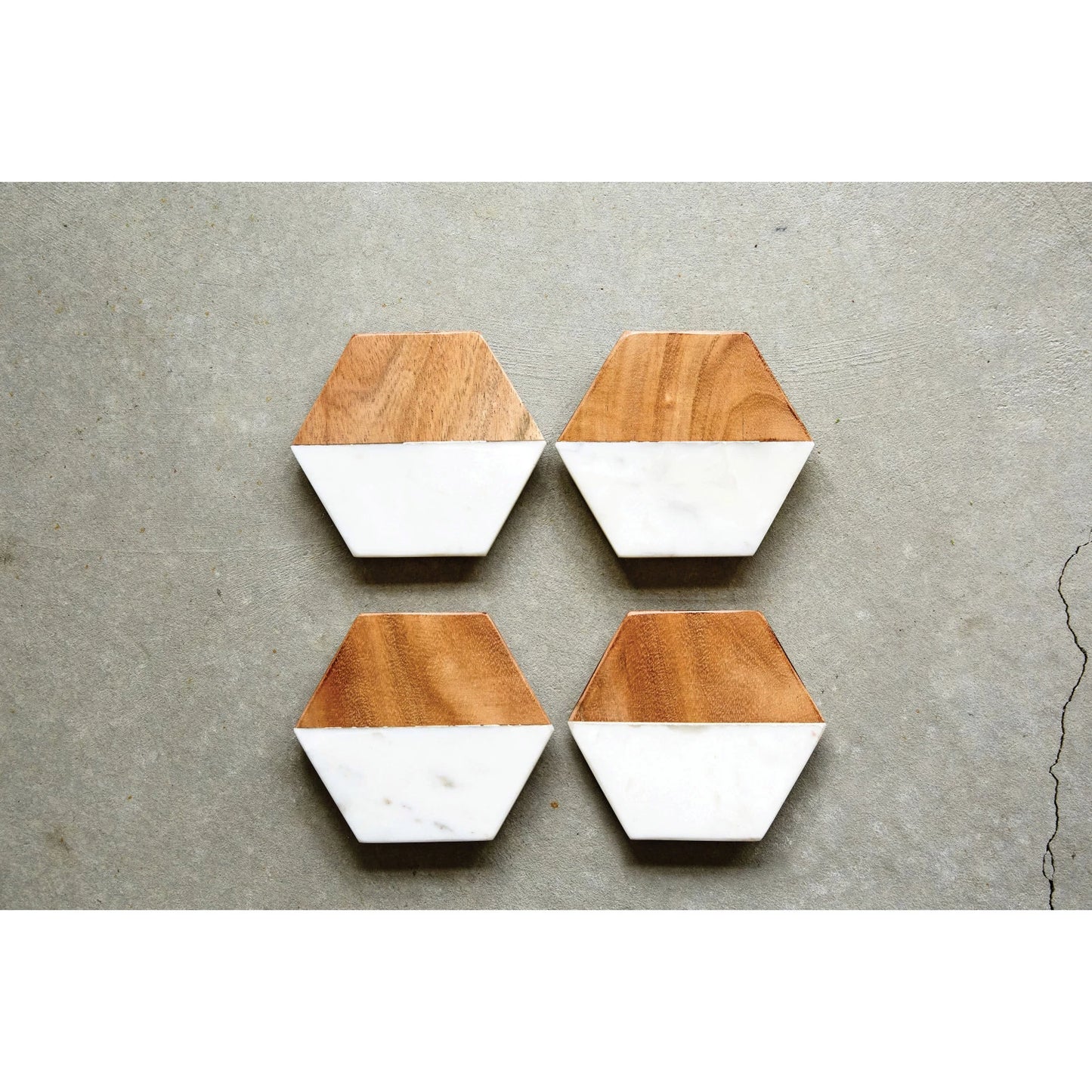 Mango Wood & Marble Hexagon Coasters - Set of 4
