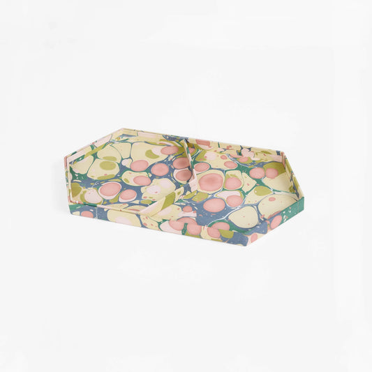 Handcrafted Marbled Hexagon Tray Set - Moss Bubble