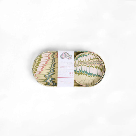 Handcrafted Marbled Round Desk Tray Set - Moss Mountain