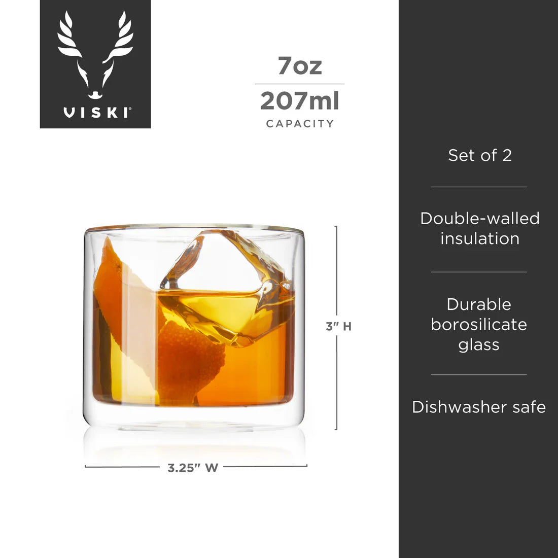 Double Walled Old Fashioned Glasses - Set of 2 - Drinkware