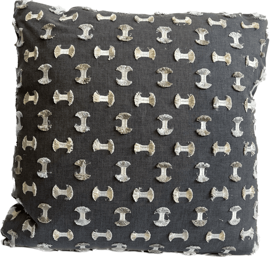 Frayed 24’’x24’’ Linen Pillow in Gunmetal - Pillows