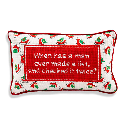 Furbish Check It Twice Embroidered Pillow