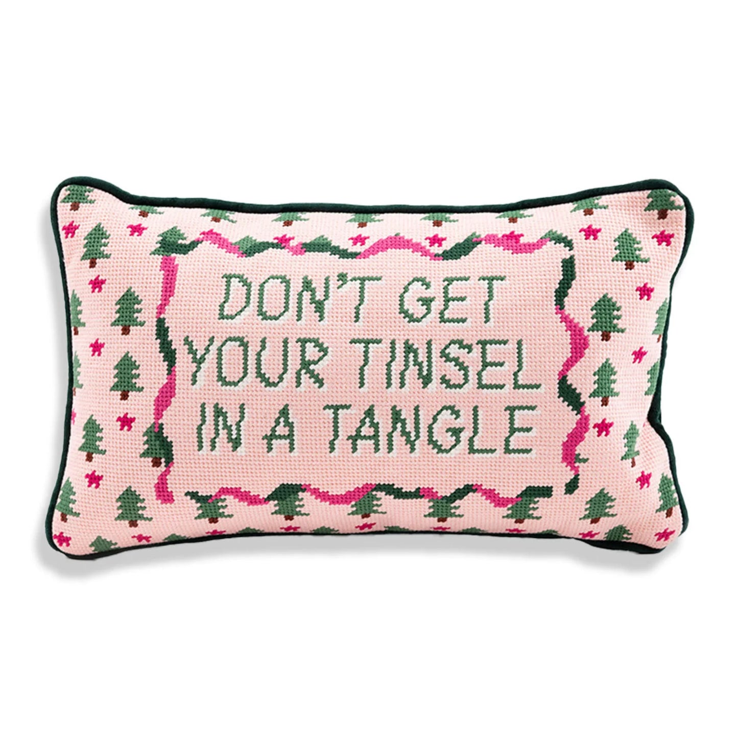 Furbish Tinsel in a Tangle Embroidered Pillow - Holiday