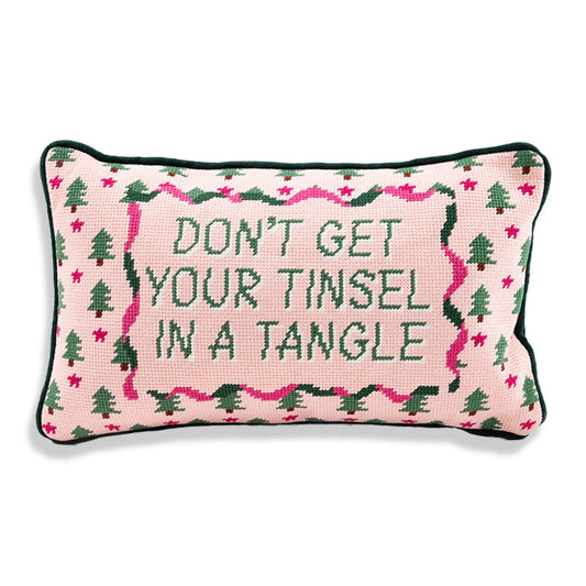 Furbish Tinsel in a Tangle Embroidered Pillow - Holiday