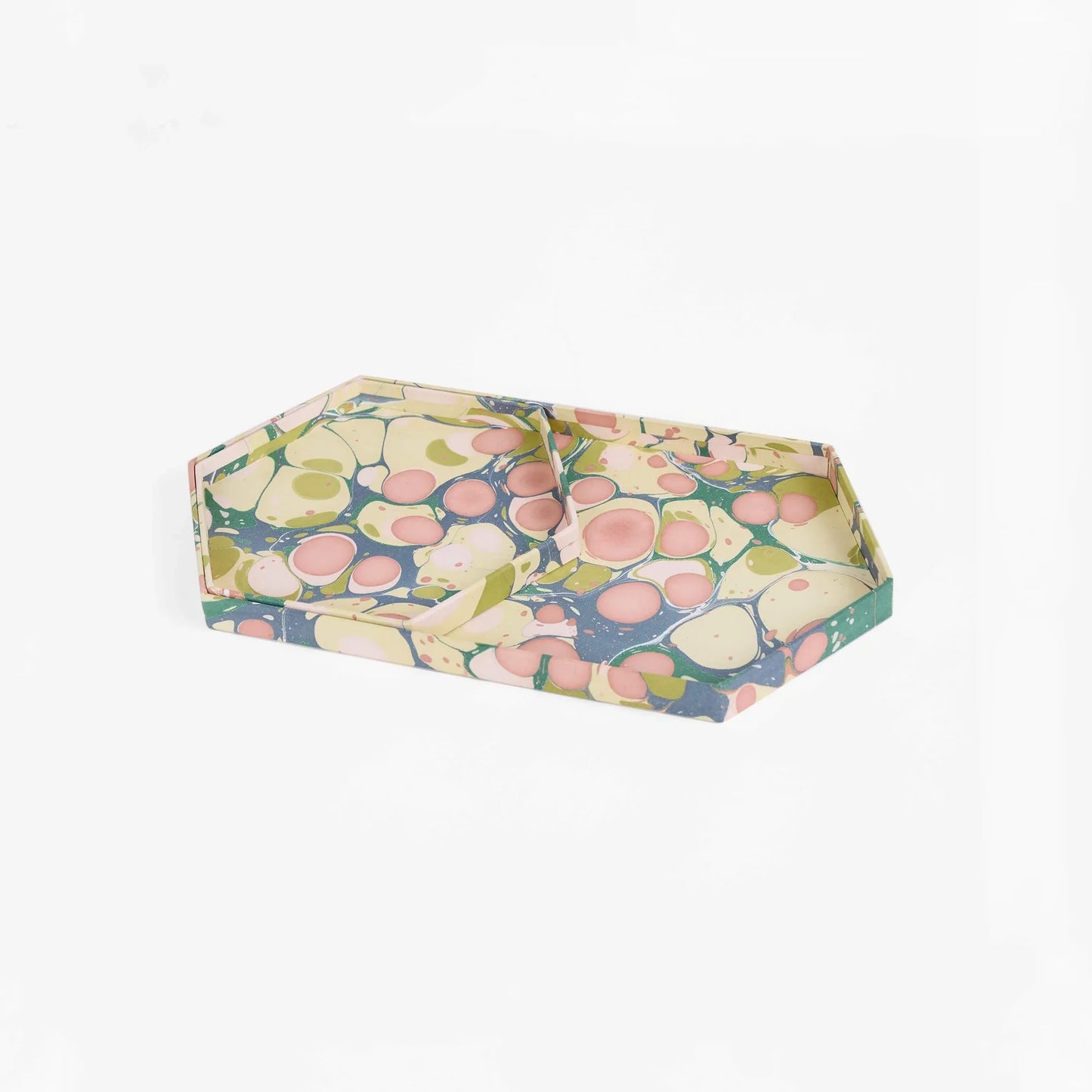 Handcrafted Marbled Hexagon Tray Set - Moss Bubble - Home Decor