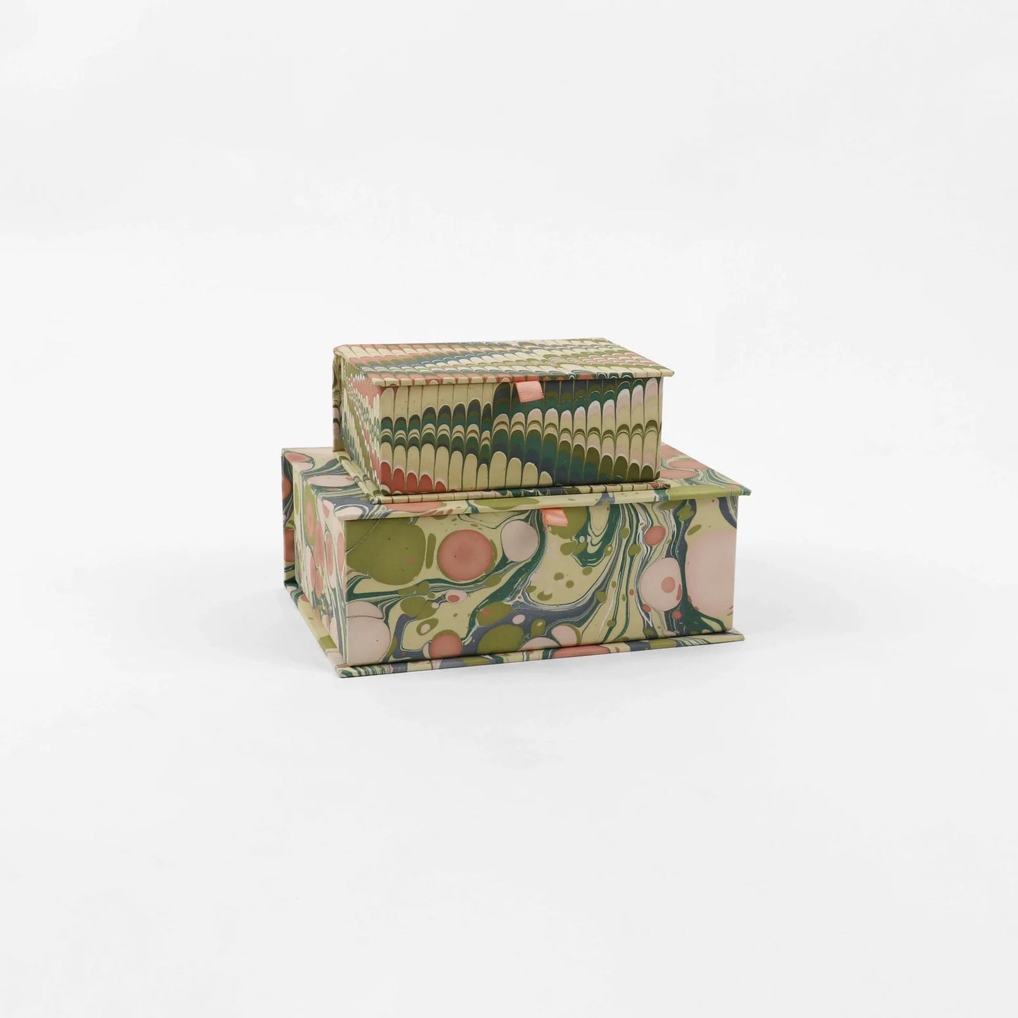 Handcrafted Marbled Keepsake Box Set - Moss Bubble & Moss Mountain - Home Decor