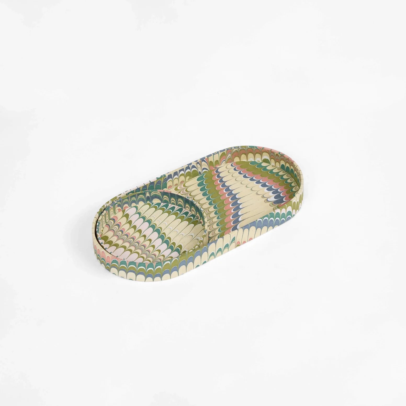 Handcrafted Marbled Round Desk Tray Set - Moss Mountain - Home Decor