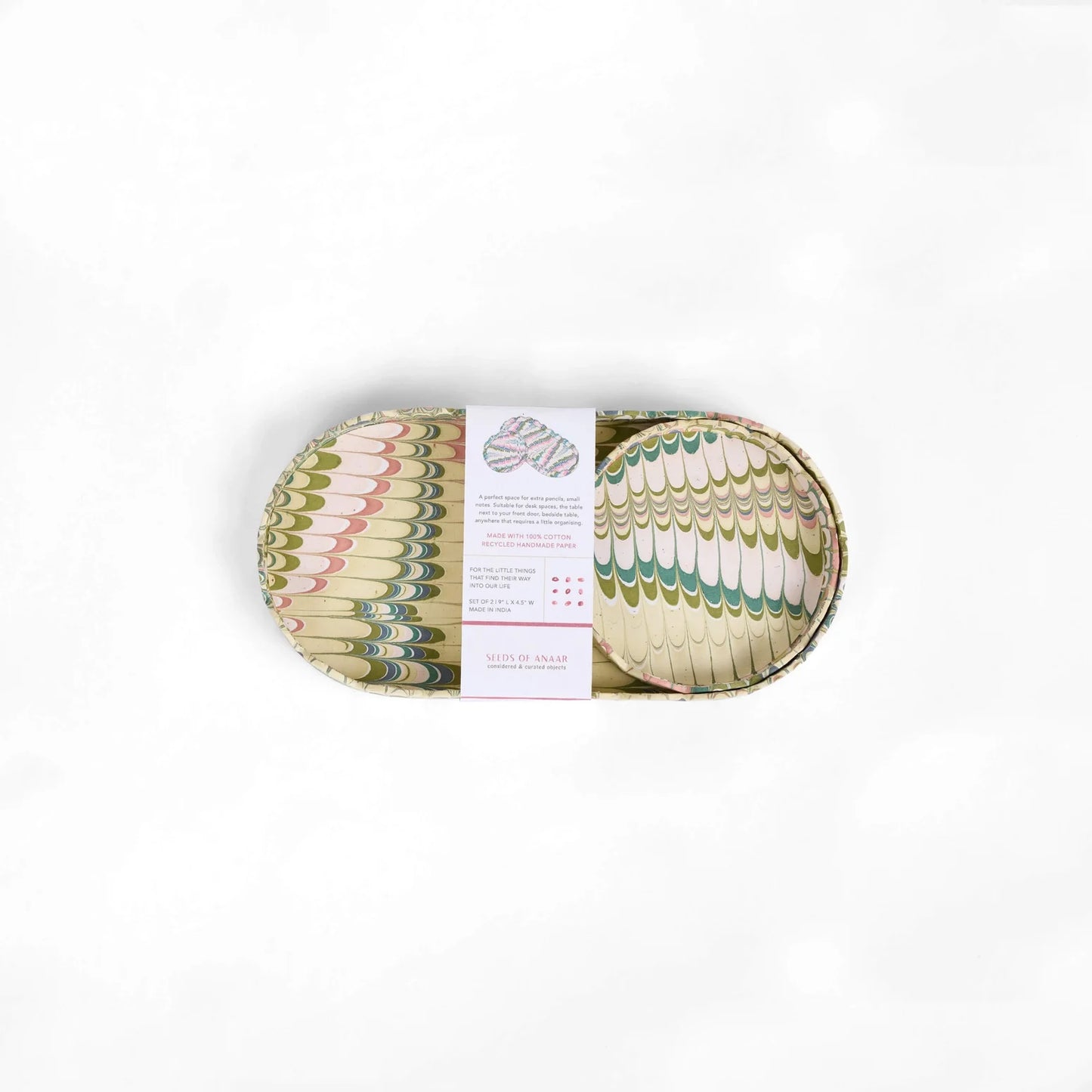 Handcrafted Marbled Round Desk Tray Set - Moss Mountain - Home Decor