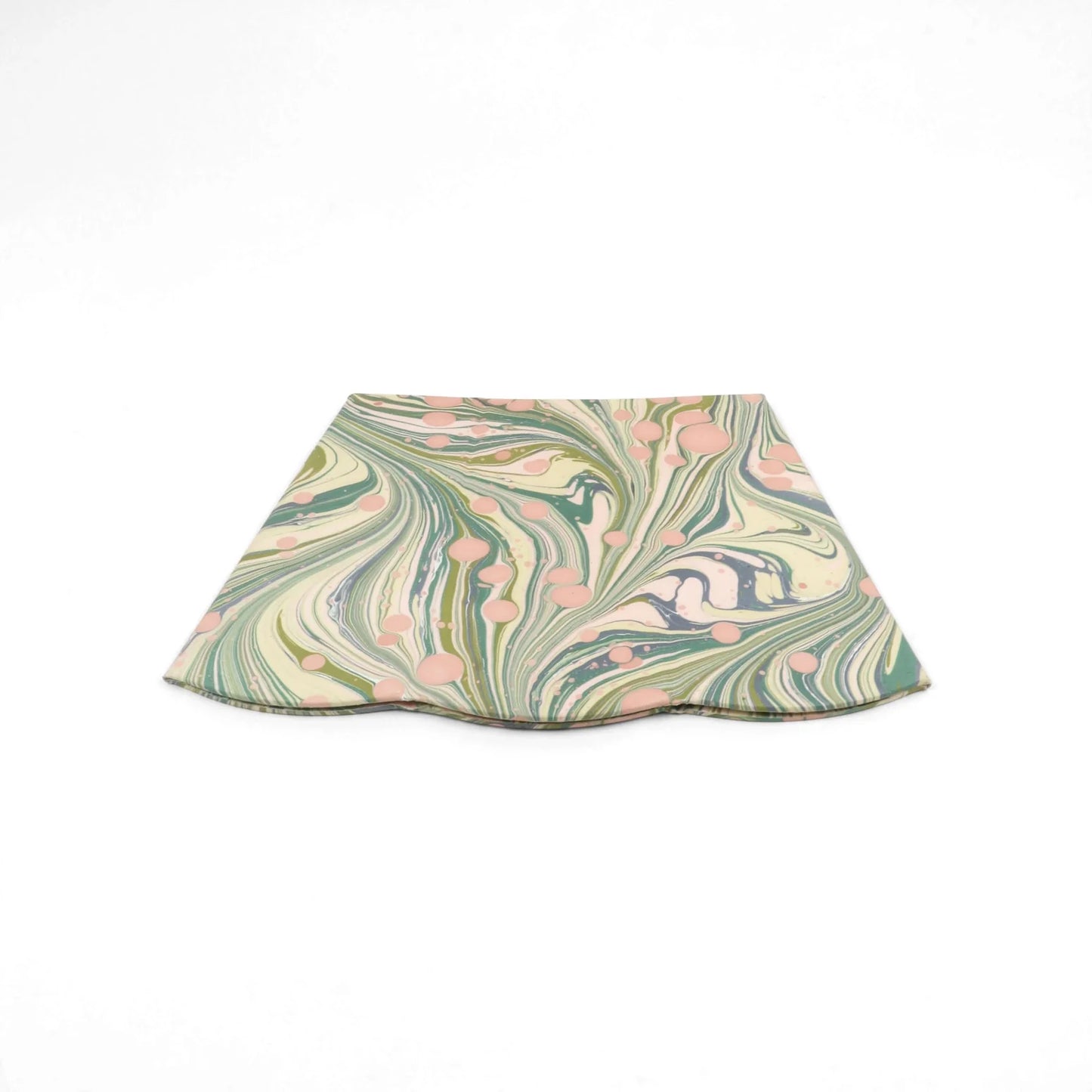 Handcrafted Marbled Small Scalloped Collapsible Waste Basket - Moss Fire Whirl - Home Decor