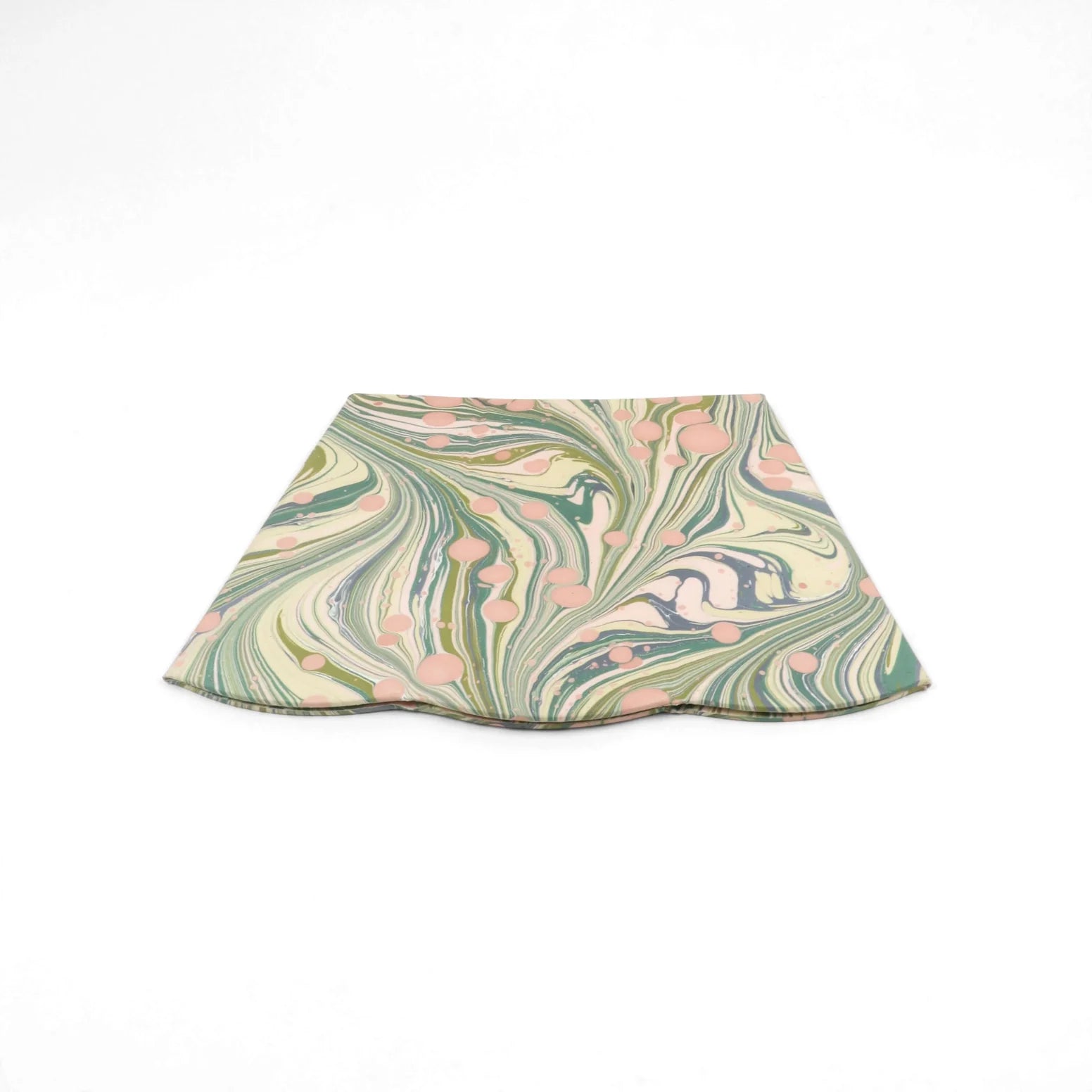 Handcrafted Marbled Small Scalloped Collapsible Waste Basket - Moss Fire Whirl - Home Decor