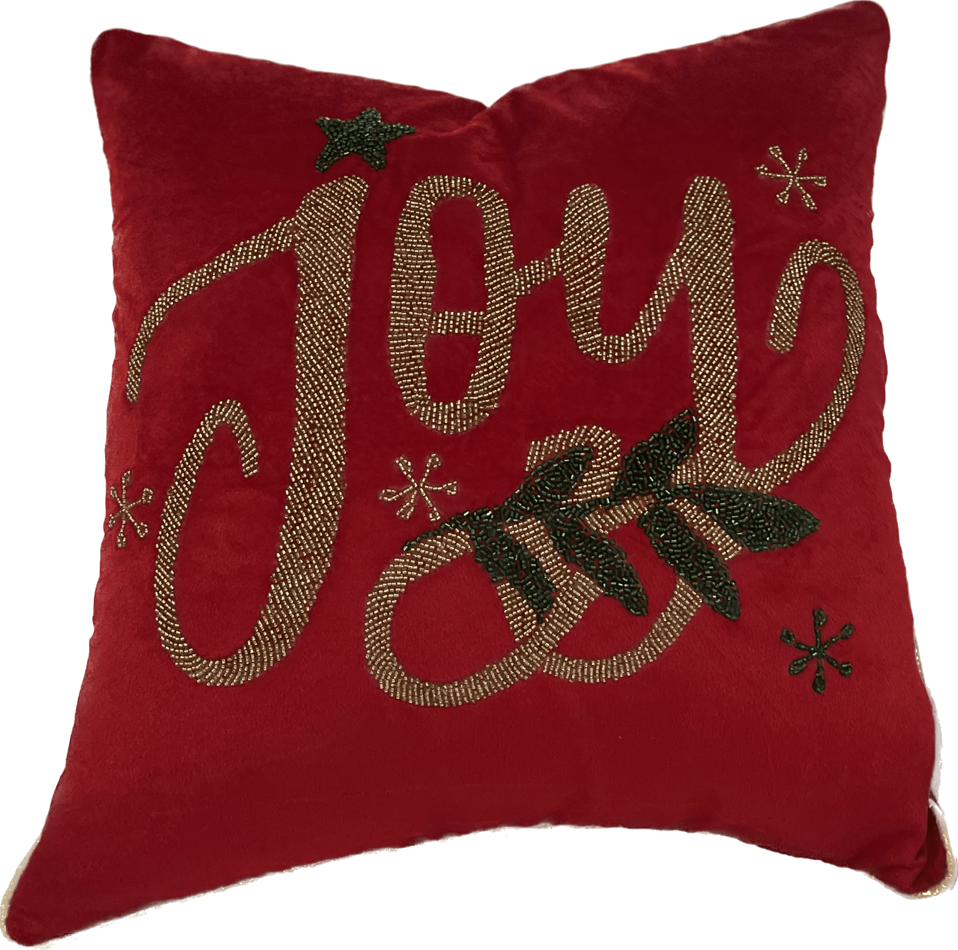 Holiday Velvet Joy Hand Beaded Pillow Red Holland & Williams Home