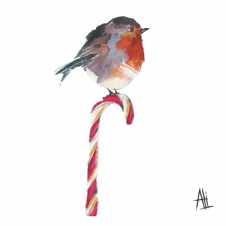 Holiday Beverage Napkins - Candy Cane Robin