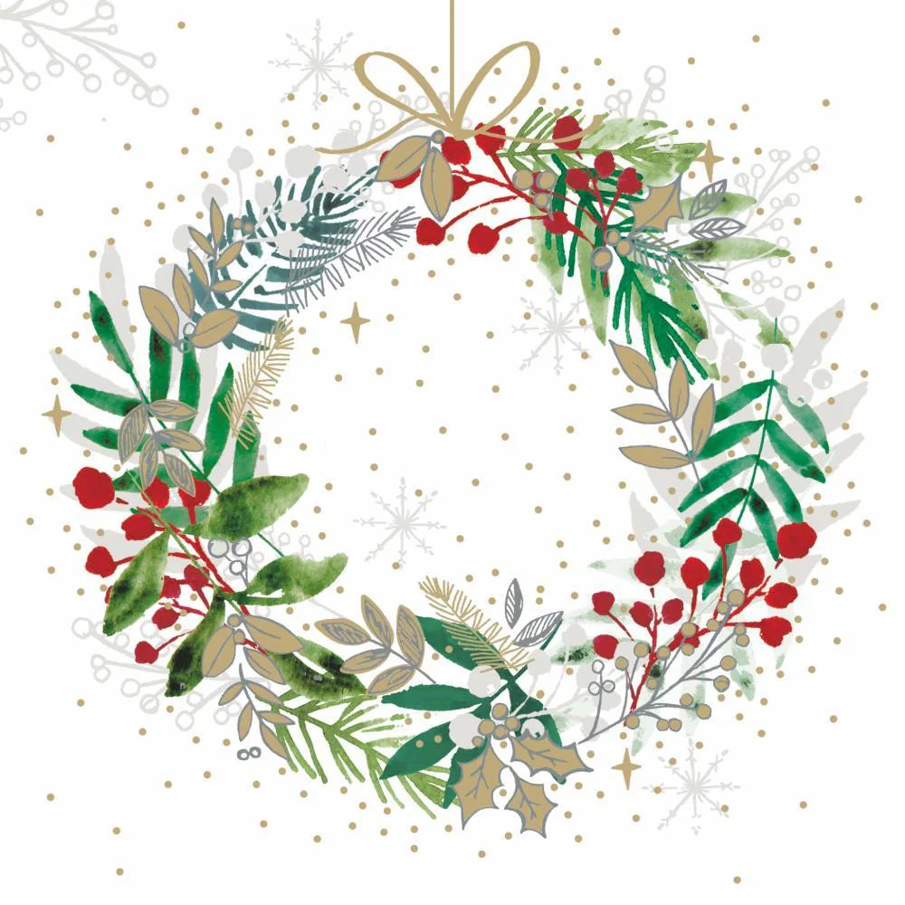 Holiday Beverage Napkins - Festive Wreath