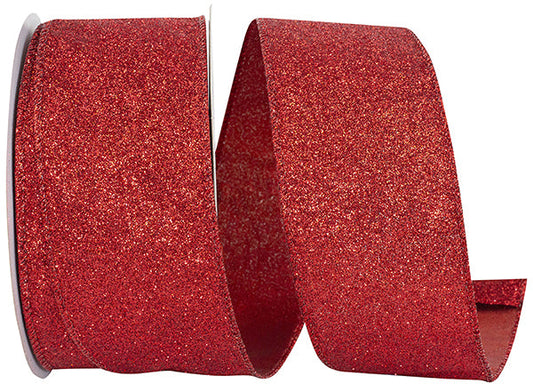 Holiday Glitter Metallic Red Wired Edge Ribbon - Holiday