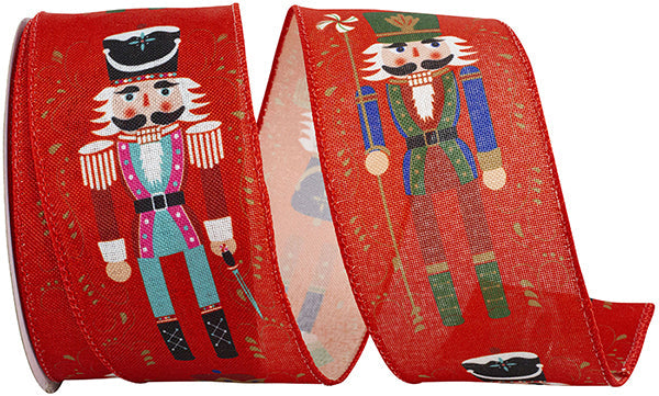 Holiday Red Nutcracker Wired Edge Ribbon - Holiday