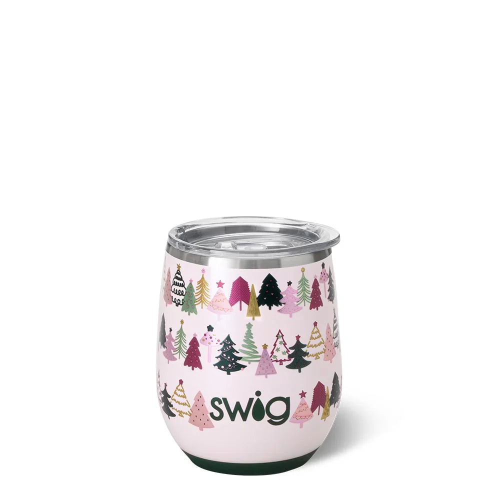 Holiday Swig Life Insulated Cups - Tinseled Trees 12oz Stemless Wine Cup