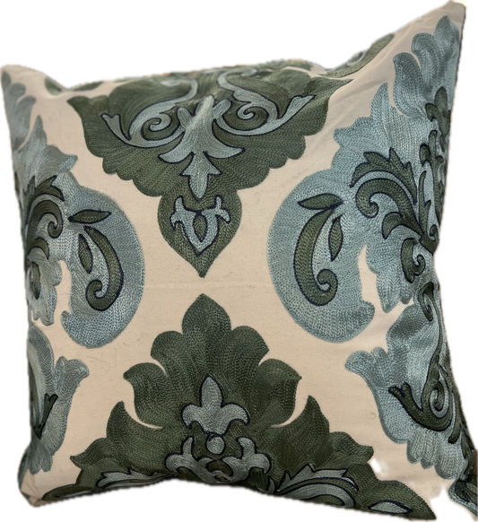 Arabic Damask Pillow - Aqua/Cream