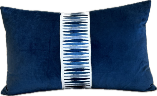 Bailey Velvet and Tape Lumbar Pillow - Navy