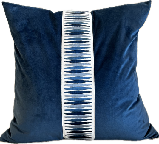 Bailey Velvet & Tape Pillow - Navy