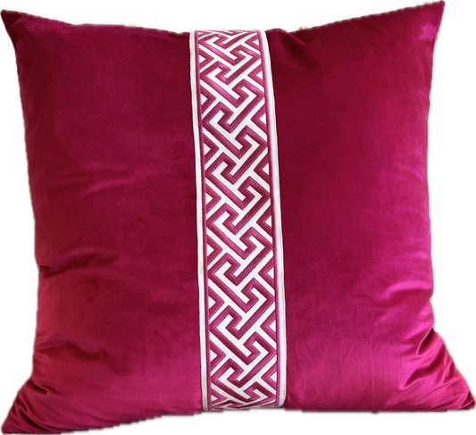 Mary Claire Velvet & Tape Pillow - Fuchsia