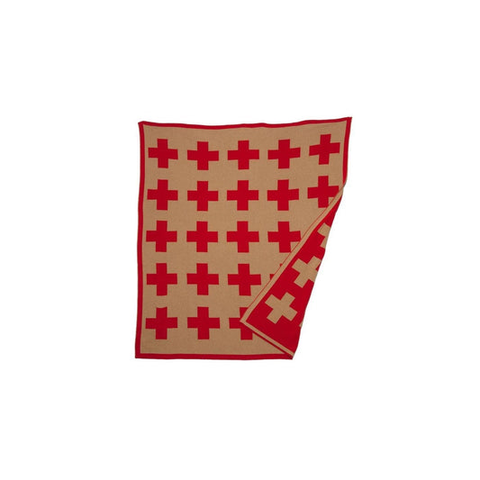 Swiss Cross Reversible Recycled Cotton Throw in Oatmeal/Rosso
