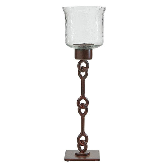 Looped Iron Candleholder - Large- Stand + Glass 4’’ x 18’’H - Home Decor