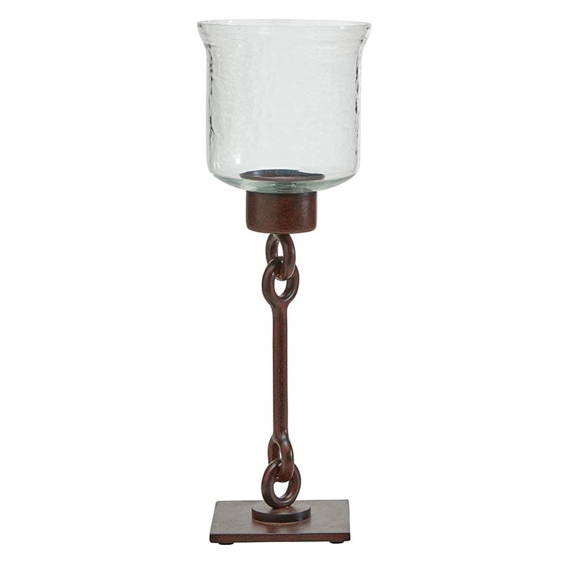 Looped Iron Candleholder - Small - Stand + Glass 4’’ x 14.25’’H - Home Decor