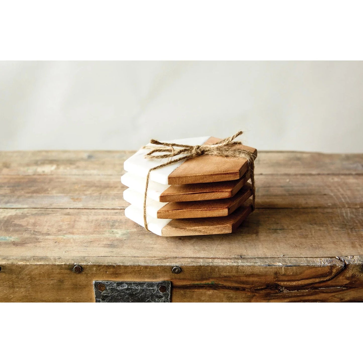 Mango Wood & Marble Hexagon Coasters - Set of 4 - Barware