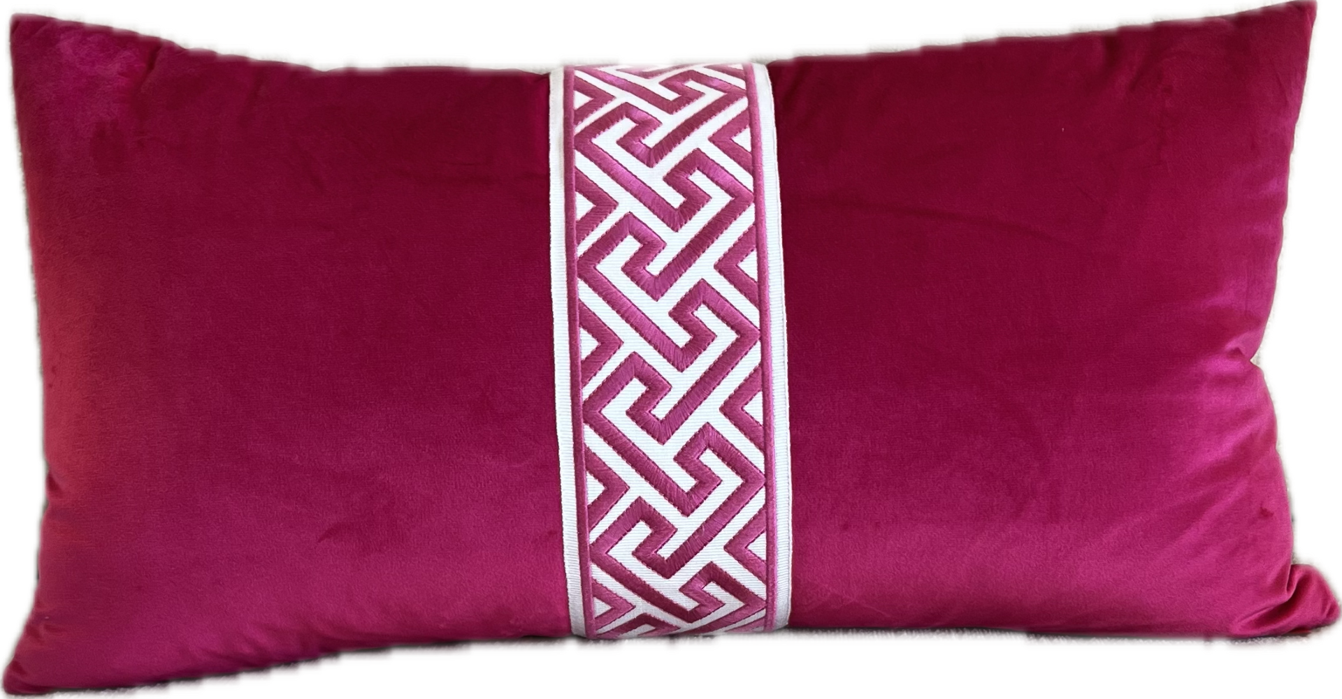 Mary Claire Velvet & Tape Lumbar Pillow - Fuchsia - Pillows